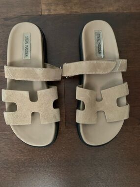 Steve Madden Tan Suede Cutout Slide Sandals